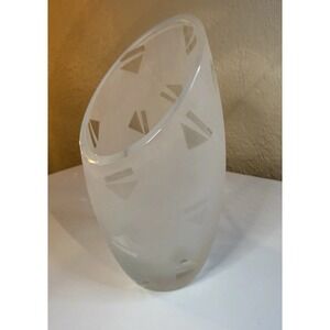 Vtg Robert McCandless Signed Studio Glass Vase Frosted Etched Modern Geometric